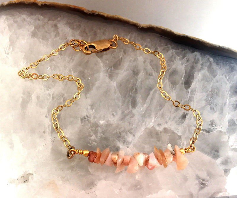 Raw Opal Bracelet October Birthstone Pink Opal Blue Raw Crystal bracelet Initial Gemstone Birthstone Bracelet Delicate Gemstone bracelet