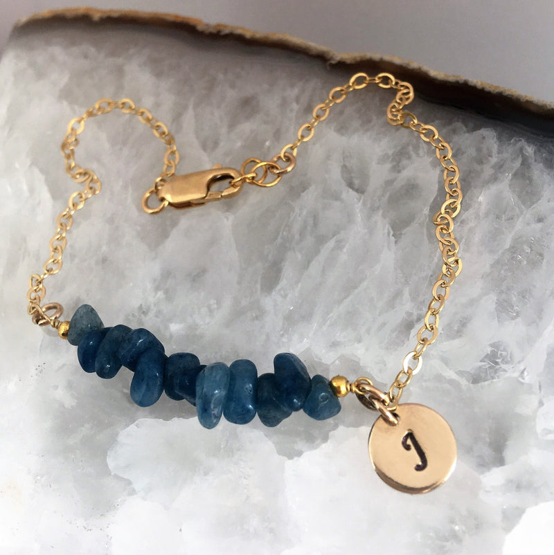 Raw Sapphire Bracelet September Birthstone Raw Crystal bracelet Initial Gemstone Birthstone Bracelet Delicate Gemstone bracelet gift for her
