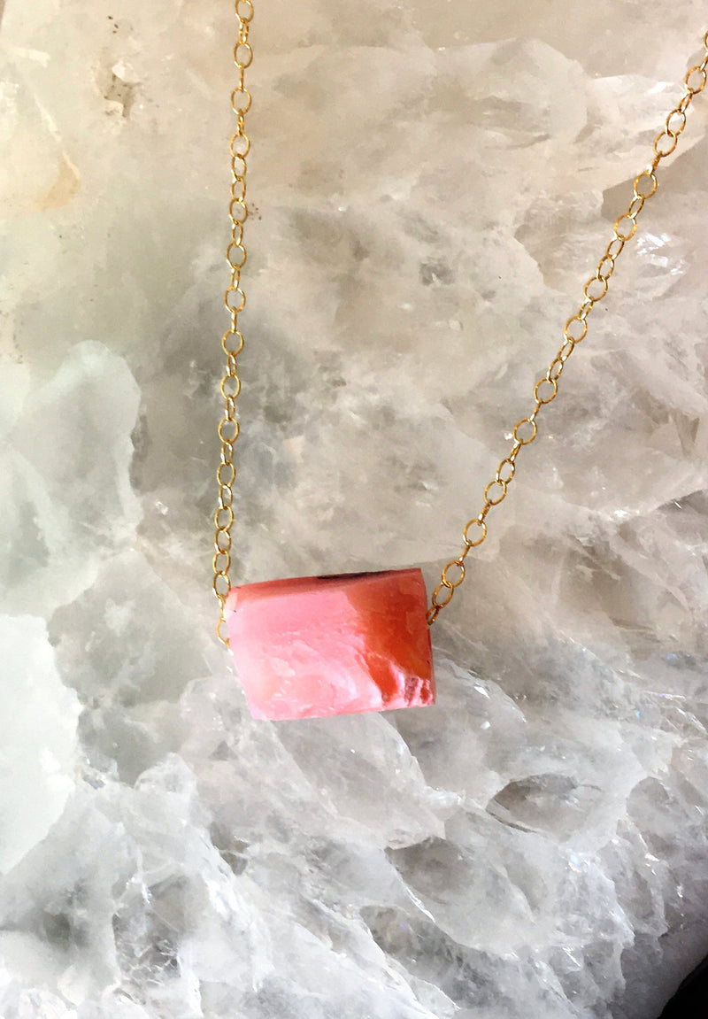 Raw Pink Opal Necklace October Birthstone Necklace Healing gems Raw gemstone Crystal Necklace Rough Layering Necklace Dainty Stone Pendant