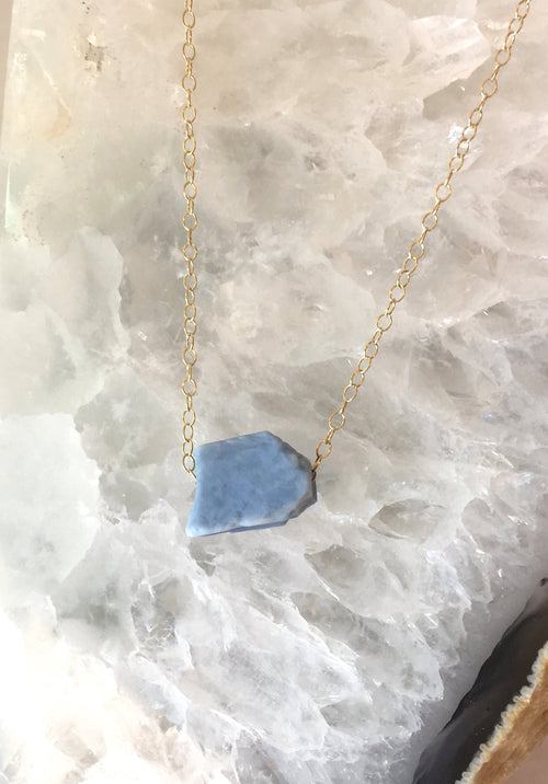 October Birthstone Raw Blue Peruvian Opal Necklace Necklace Healing gems Raw gemstone Crystal Necklace Rough Necklace Dainty Stone Pendant - LillaDesigns