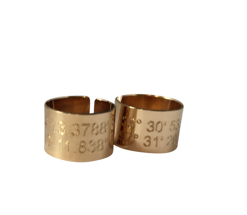 Custom Engraved Ring Coordinate Ring Wide band adjustable Sterling Silver Ring Gold Personalized  Gold Ring Engraved Ring open ring