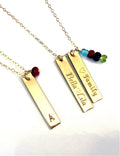 Vertical Bar Mom Necklace Engraved with kids names Custom engraved bar initial  birthstone charm added vertical bar 14K gold sterling silver