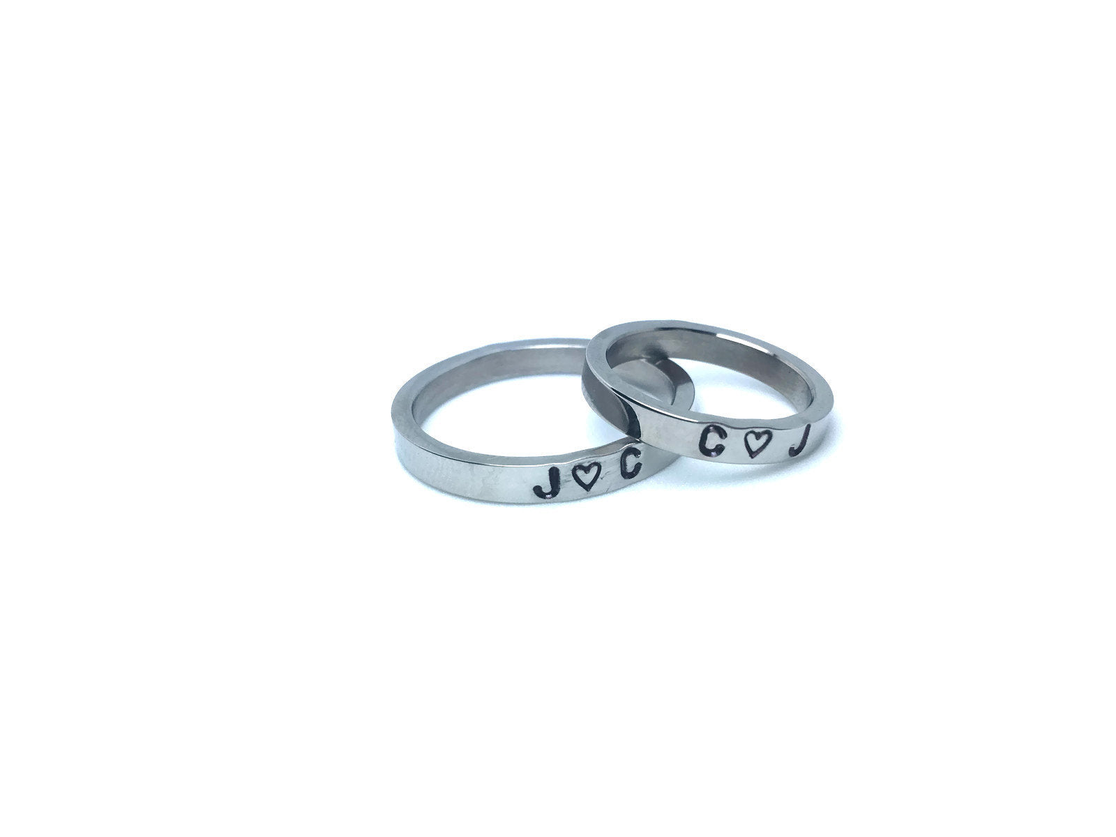 Matching set of Personalized Rings, Couples rings Silver Gold Stainles–  LillaDesigns