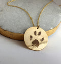 Dog Paw Print Engraved Your Pet's actual Paw engraved handwriting necklace pet memorial necklace coin round shape necklace 14K Gold Fill