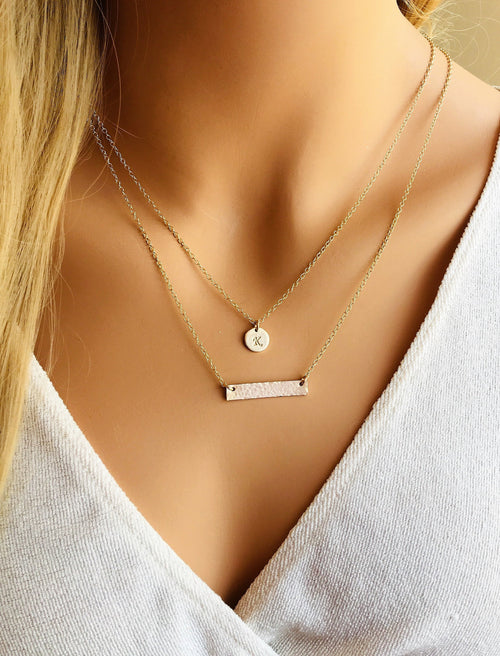 Personalized Layered set of 2 necklaces with initial and bar necklace simple layering two necklace name necklace gift for girlfriend