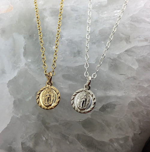 Virgin Mary Necklace for Women Gold Dainty Blessed Mother Mary pendant 14K Gold fill Necklace Christening Lady of Miraculous Catholic Gift