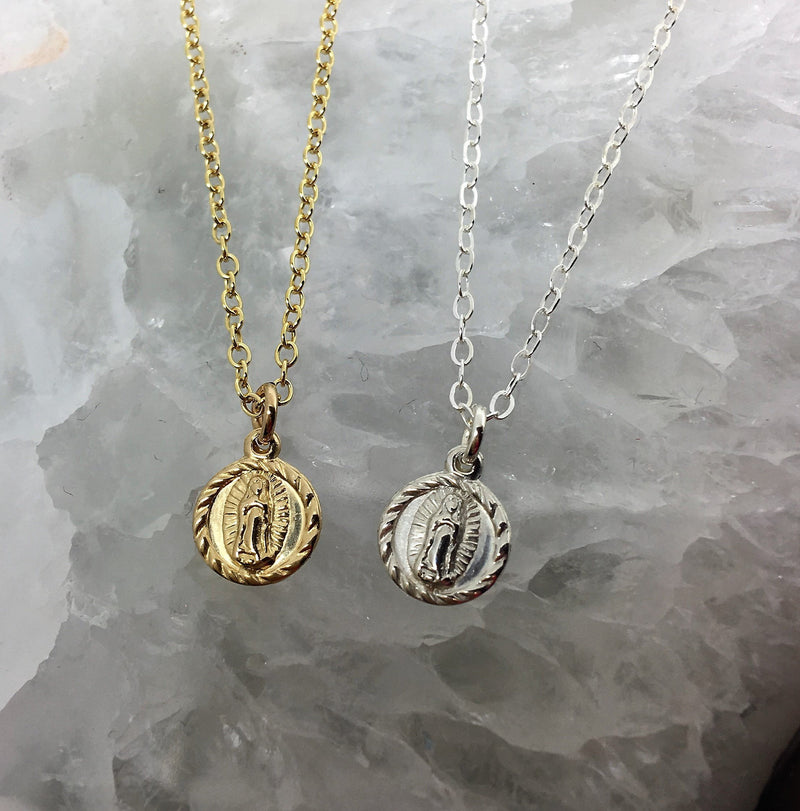 Virgin Mary Necklace for Women Gold Dainty Blessed Mother Mary pendant 14K Gold fill Necklace Christening Lady of Miraculous Catholic Gift