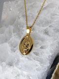 Gold Medallion Necklace Gold Coin necklace Virgin Mary Necklace Guadalupe Gold large pendant round Holy Mary Necklace Miraculuos Medal