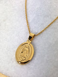 Gold Medallion Necklace Gold Coin necklace Virgin Mary Necklace Guadalupe Gold large pendant round Holy Mary Necklace Miraculuos Medal