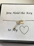Valentine's Necklace Tiny Heart Necklace Key sterling silver personalized necklace Valentines love meaningful gift for her for girlfriend