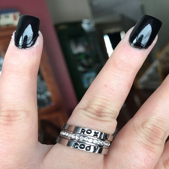 Pet Name Ring Stacking Ring Personalized Name Ring Custom HandStamped Silver Stainless Steel Stackable Ring for Mom Gold Band Christmas gift