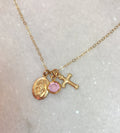 Virgin Mary Gold Necklace Cross Necklace Personalized Necklace Birthstone added Catholic Jewelry gift for Catholic woman miraculous Necklace