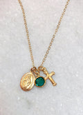 Virgin Mary Gold Necklace Cross Necklace Personalized Necklace Birthstone added Catholic Jewelry gift for Catholic woman miraculous Necklace