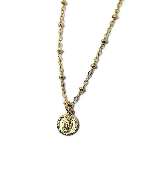 Dainty Virgin Mary Necklace with beaded chain satellite chain for Women Gold Dainty Blessed Mother Mary pendant  Necklace Catholic Gift