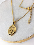 Gold Medallion Necklace Gold Coin necklace Virgin Mary Necklace Guadalupe Gold large pendant round Holy Mary Necklace Miraculuos Medal
