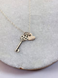 Valentine's Necklace Tiny Heart Necklace Key sterling silver personalized necklace Valentines love meaningful gift for her for girlfriend