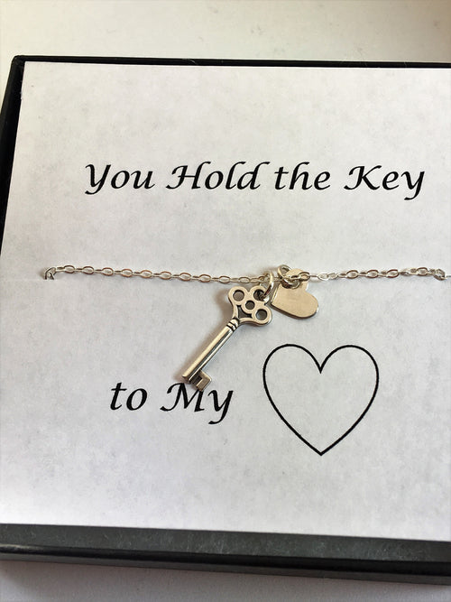 Valentine's Necklace Tiny Heart Necklace Key sterling silver personalized necklace Valentines love meaningful gift for her for girlfriend