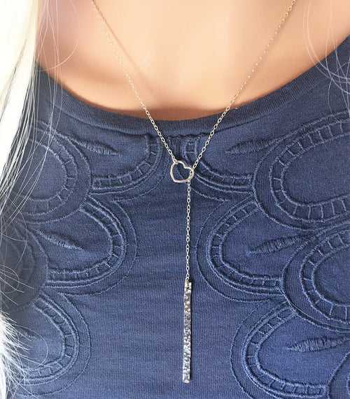 Sterling Silver Lariat Necklace, Delicate Y Necklace