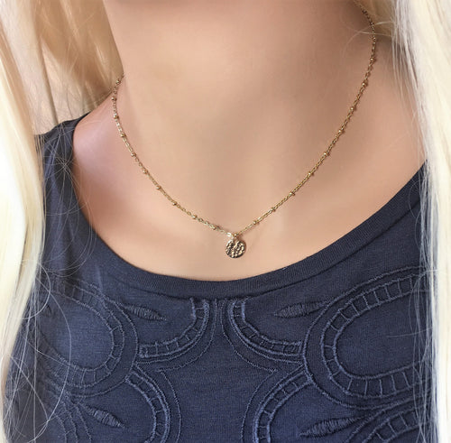 Gold Choker Beaded Choker Gold Satellite Chain Necklace Dainty 14K Hammered disc pendant Layering Necklace Everyday Jewelry Gift for Her