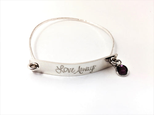 Handwriting Cuff bracelet sterling silver Swarovski birthstone charm