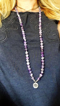 Chevron Amethyst Mala Bead Necklace or Bracelet 108 beads Crystal Healing Necklace