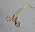 Personalized Script Initial Custom Gold 14K Fill Bridesmaid Upper Case Initial Calligraphy Letter Necklace Wire Name Initial Personalized