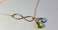 Mothers Grandmas. Peridot Gem. Personalized Family Birthstone Infinity Circle of Love 14K Gold Filled Necklace Briolette