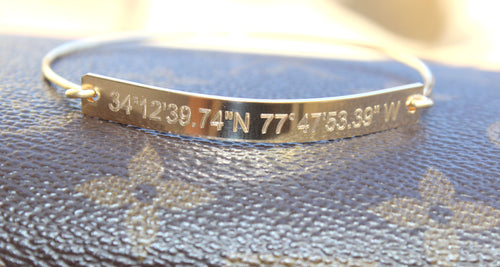 Coordinate Bracelet Engraved Bracelet Gold Bar Bangle Nameplate Personalized Custom Gold Bar Bracelet Gift for her Initial Monogram sterling