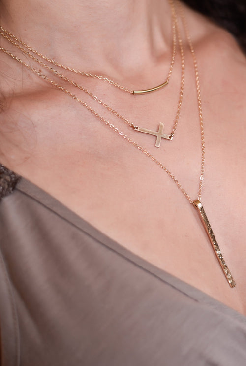 ON SALE Gold Layered Skinny Bar Necklaces / Set of 3 Layered Necklaces / Sideway Cross Necklace Layering Necklaces Layered and Long - LillaDesigns