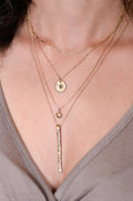Long Vertical Gold Skinny Bar Necklaces / Set of 3 Layering Necklaces / Personalized Disk Necklaces Layering Necklaces Layered and Long