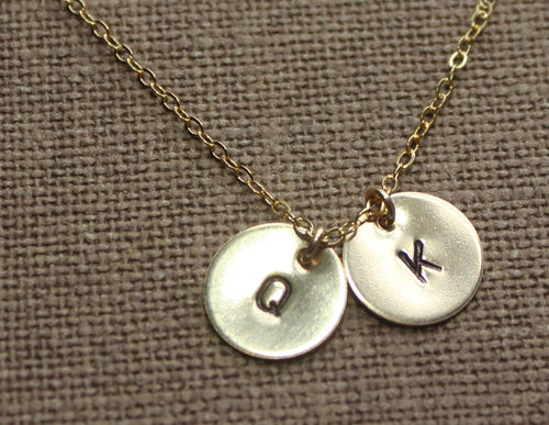 Initial Necklace - Personalized Hand Stamped Gold -  Silver Initial Disc - 1 2 3 4 5 Discs Gold Necklace  - Letter Personalized Necklace