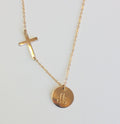 Personalized Side-way Cross Necklace Name NecklaceInitial with Cross christmas gift Monogram necklace/ Disc Necklace / Gold Sterling Silver