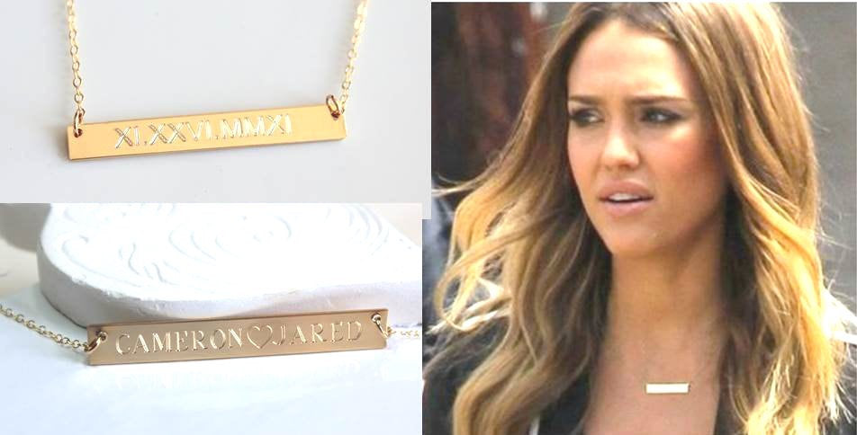 Personalized GOLD bar necklace - Nameplate Engraved- CZ Diamond accent–  LillaDesigns