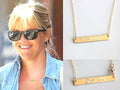 Gold Bar Necklace Nameplate - Personalized Custom necklace Horizontal Gold Bar Initial Monogram name sterling Silver Celebrity Style