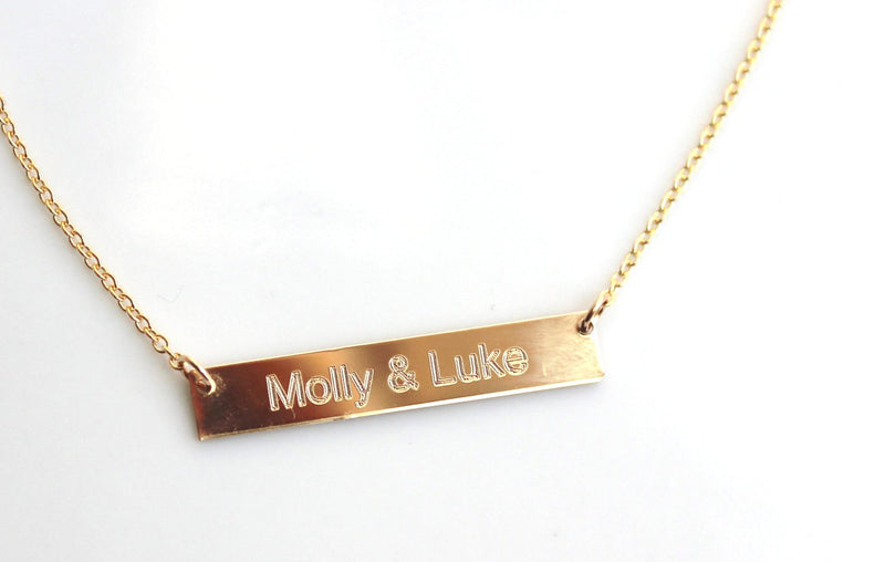 Personalized Gold Bar Necklace - Engraved necklace - Name Gold Bar - Monogram Initial -  Celebrity Style  Roman Numeral Date sterling silver