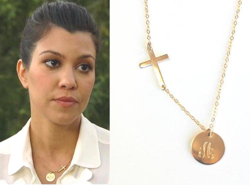 Personalized Side-way Cross Necklace Name NecklaceInitial with Cross christmas gift Monogram necklace/ Disc Necklace / Gold Sterling Silver