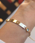 Wedding Date Gold Bar Engraved Bracelet Birthstone Swarovski  Nameplate Personalized Initial Monogram name sterling Si