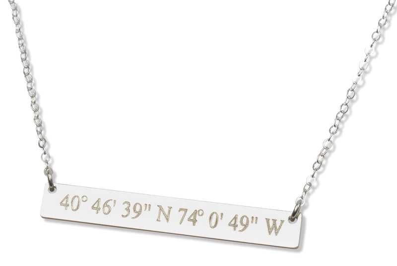 Custom Coordinate Necklace Longitude  Location GPS Necklace Compass Personalized Sterling Silver Gold Bar Custom Engraved gift for her
