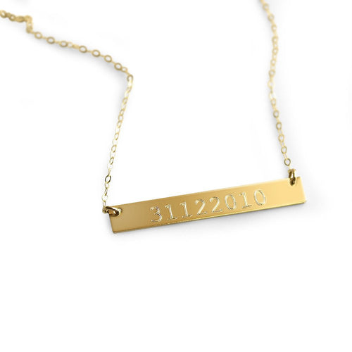 Gold Bar Engraved Necklace - Number Nameplate bar necklace,  Sterling Silver Bar - Horizontal bar pendant - LillaDesigns