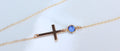 Cross and Birthstone Necklace - Personalized Side-way Cross Gold Necklace, Birthstone Necklace - LillaDesigns