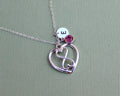 Heart Infinity Disc Necklace - Birthstone Mother and Child,  Silver Triple Heart Pendant - LillaDesigns