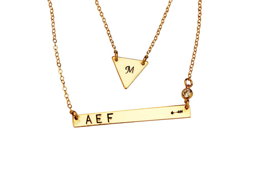 Gold Bar Necklace - Layered Necklace - Namplate Necklace - Personalized Gold bar necklace-  Name Monogram Initial Necklace- Sterling Silver