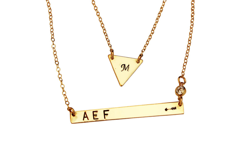 Gold Bar Necklace - Layered Necklace - Namplate Necklace - Personalized Gold bar necklace-  Name Monogram Initial Necklace- Sterling Silver