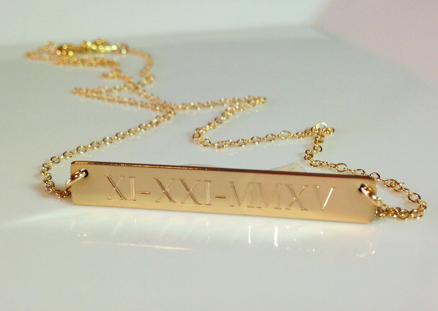 Large Engraved Bar Necklace - Sterling Silver or Gold-Plated