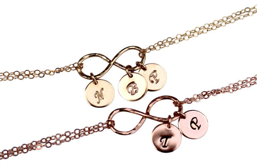 Personalized Infinity Gold Bracelet, Initial Infinity Disc Bracelet