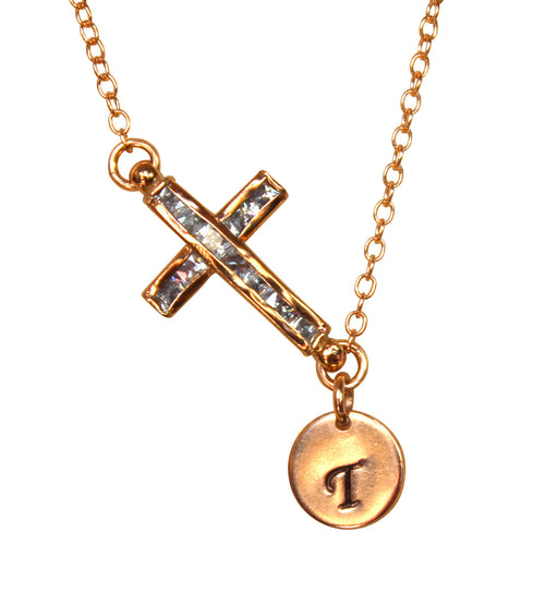 Personalized Cross Necklace, CZ Gold Necklace