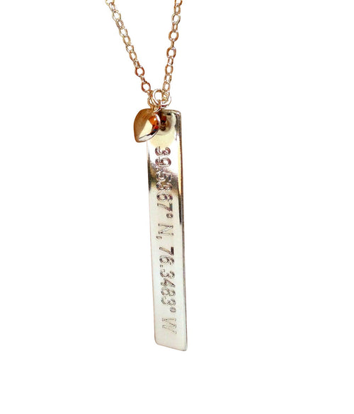 Personalized Coordinate Necklace - Vertical Gold Bar Necklace - Home coordinates - Longitude Latitude