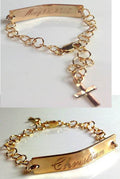 Baby Gold ID Bracelet - Baby Baptism Name Bracelet Catholic Child Engraved Bracelet Nameplate Gold Bar Bracelet Catholic Child Baby Bracelet