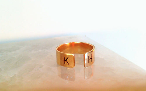 Personalized Gold Ring - Open Initial Ring - Couples ring -Handstamped ring - Relationship Ring - Custom stamped ring - Silver Engraved Ring