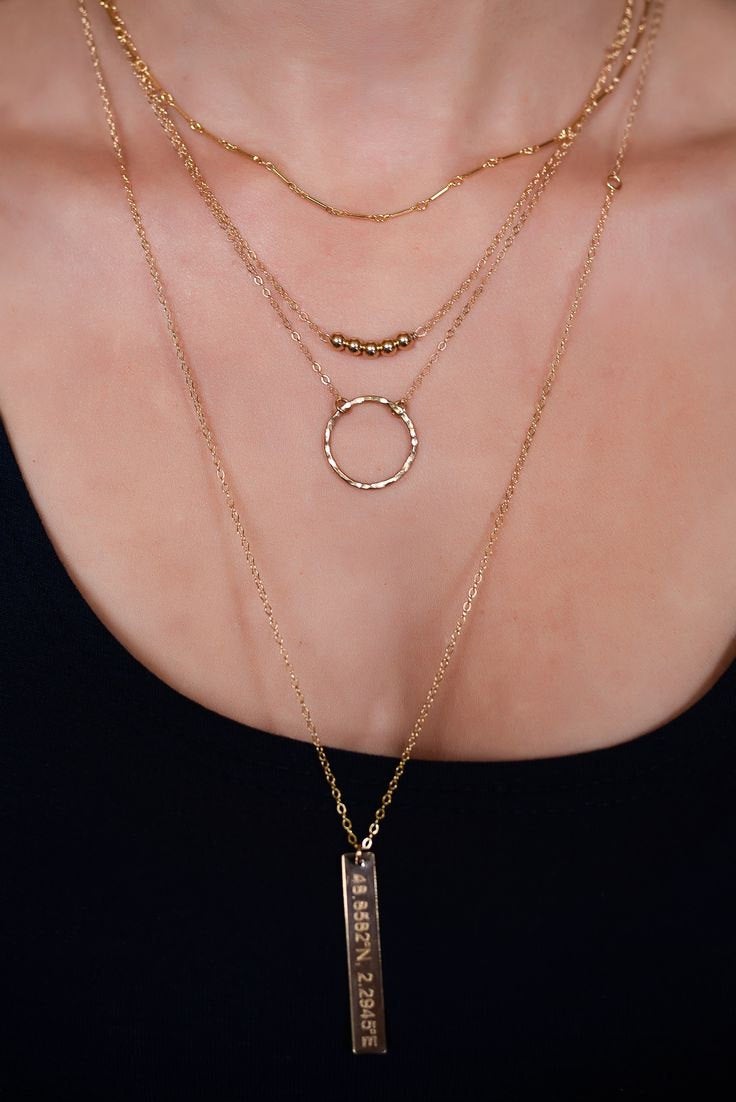 Gold Circle Karma Necklace / Layered Necklace Set / Gold Bar - vertical Bar Necklace - Set of  2 3 Layered Necklaces // Layering Necklaces